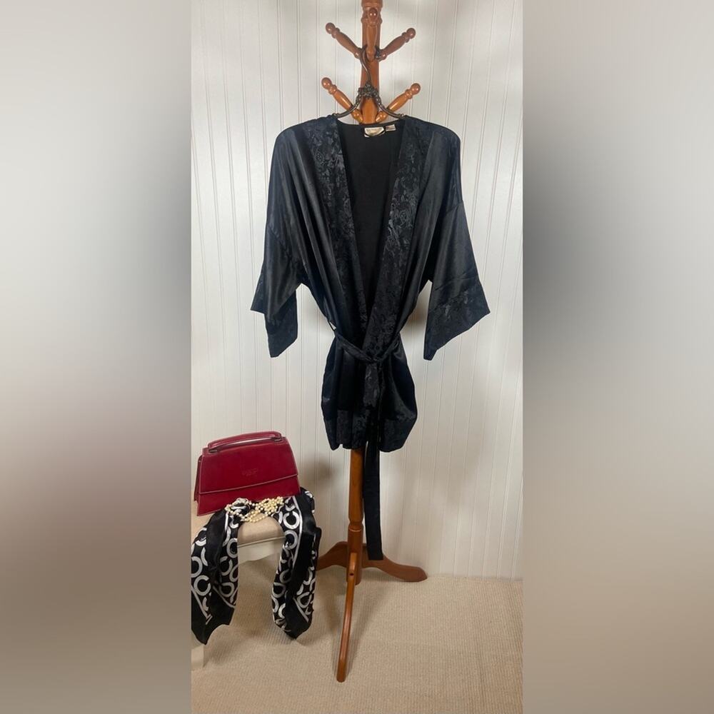Vintage Victoria’s Secret Black Satin Kimono Robe (Gold Label) Women's OS
